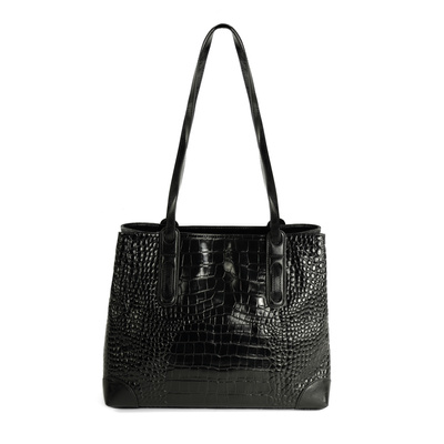 Genuine leather woman's laptop bag FL25 black with snake pattern