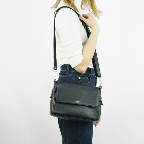 Genuine leather woman's laptop bag FL25 black with snake pattern