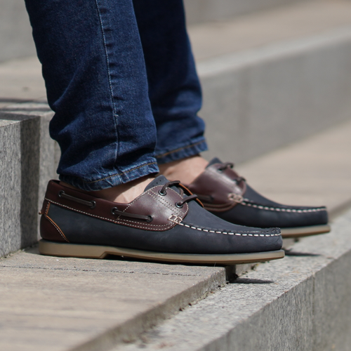 Men's leather moccasins navy blue M551CN