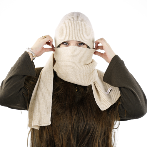 Ciepła wełniana czapka 100% wełny FJORD jasny beż