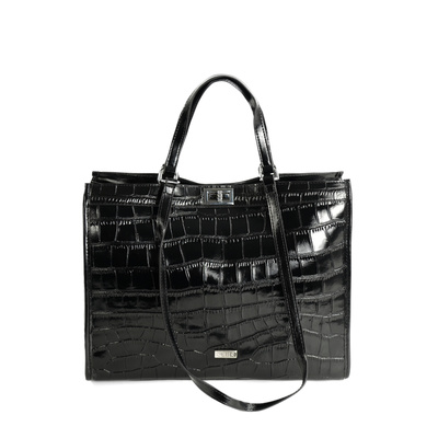 Skórzana elegancka torba shopper Solier FL63 Noirelle czarna