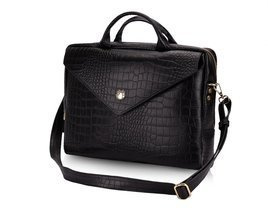 Genuine leather woman's laptop bag FL15 Positano black with snake pattern