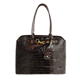 Genuine leather woman's laptop bag FL25 black with snake pattern