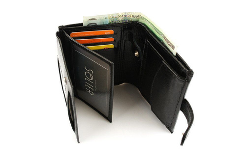 Elegant black leather wallet SOLIER SW01B