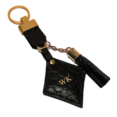 Personalised leather key ring Solier SA31 black snake