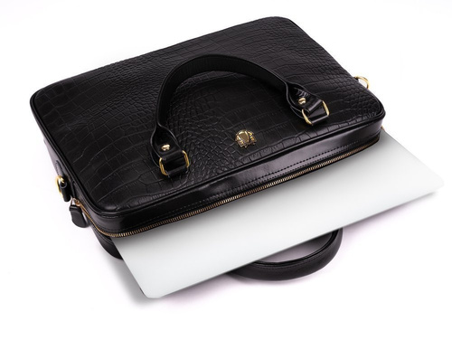 Genuine leather woman's laptop bag FL24 Venice black with snake pattern