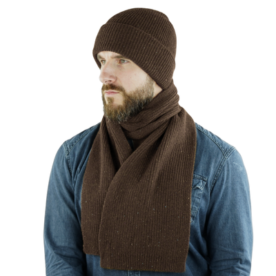 Ciepły wełniany szalik 100% wełny NORDIS ciemny brąz