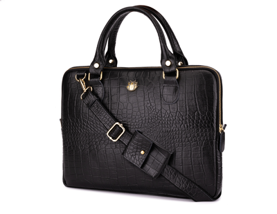 Genuine leather woman's laptop bag 13,3'' FL26 Alcamo black with snake pattern