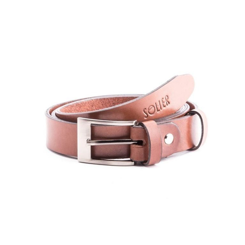 Elegant light brown leather belt SOLIER SB11