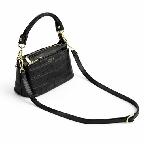 Genuine leather woman's laptop bag FL25 black with snake pattern