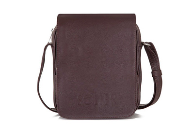 Brown leather messenger Ipad case SL32