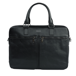 Black leather shoulder laptop bag SL01 DUNDEE