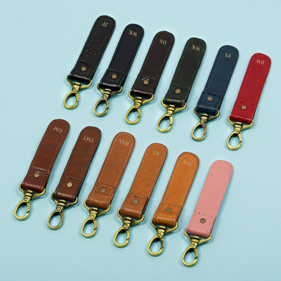 Personalised leather key ring Solier SA64 camel vegetable tanned leather