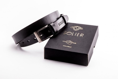 Elegant black leather belt SOLIER SB10