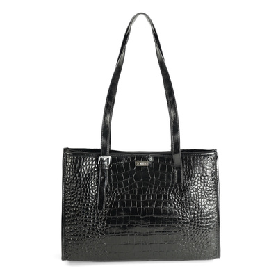 Genuine leather woman's laptop bag FL25 black with snake pattern