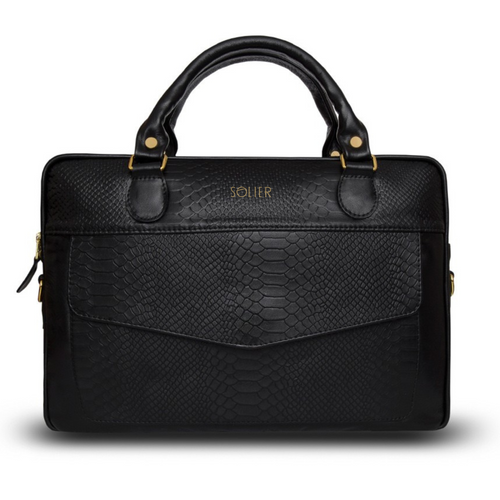 Genuine leather woman's laptop bag FL25 black with snake pattern