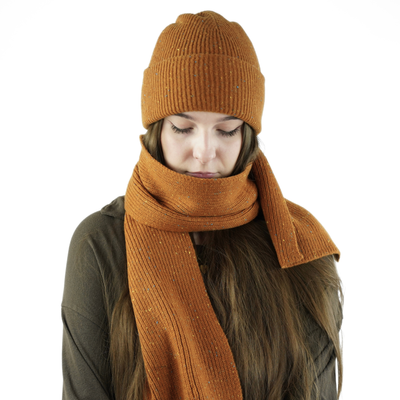 Ciepły wełniany szalik 100% wełny NORDIS jasny brąz