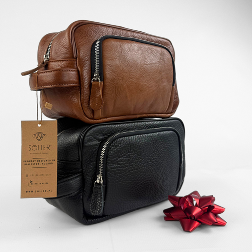 Elegant genuine leather men's beauty bag SK04 SOLIER black