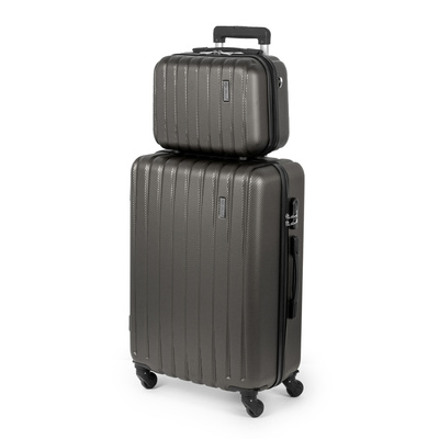 Travel suitcase set Travel case + medium suitcase 22' ABS STL902 dark grey