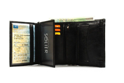 Elegant black leather wallet SOLIER SW01B