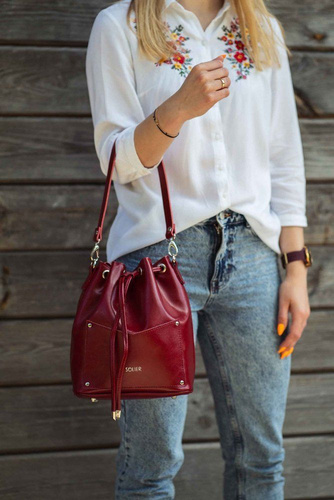 Genuine leather woman's messenger bag Nea FL19 burgundy