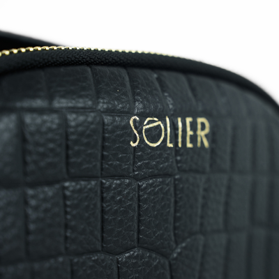 Skórzana torebka damska kuferek crossbody Solier FL58 Fira czarna