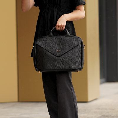 Genuine leather woman's laptop bag FL15 Positano black with snake pattern
