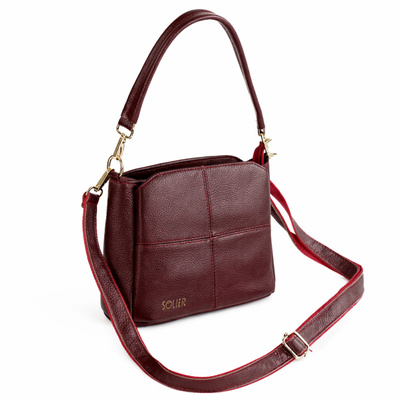 Skórzana torebka damska crossbody Solier FL50 CASSIA bordowa