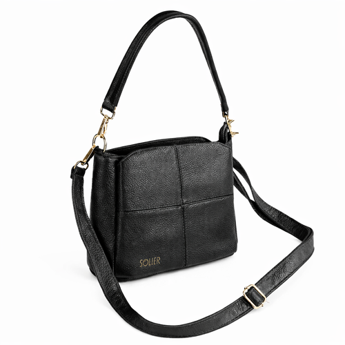 Skórzana torebka damska crossbody Solier FL50 CASSIA czarna