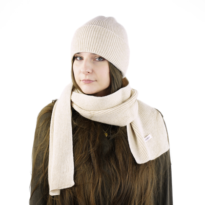 Ciepła wełniana czapka 100% wełny FJORD jasny beż