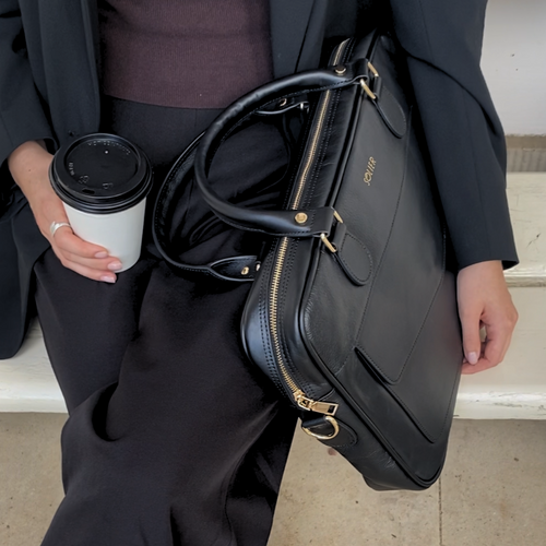 Genuine leather woman's laptop bag FL25 black with snake pattern