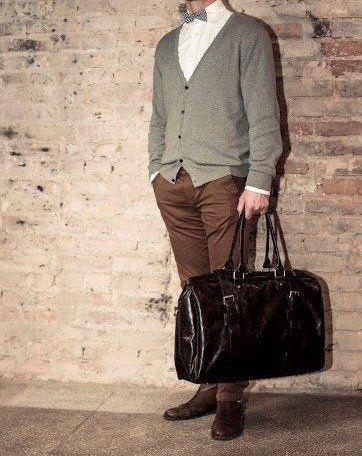 Black leather men`s weekend bag HAMILTON