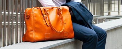 Cognac leather men`s weekend bag HAMILTON