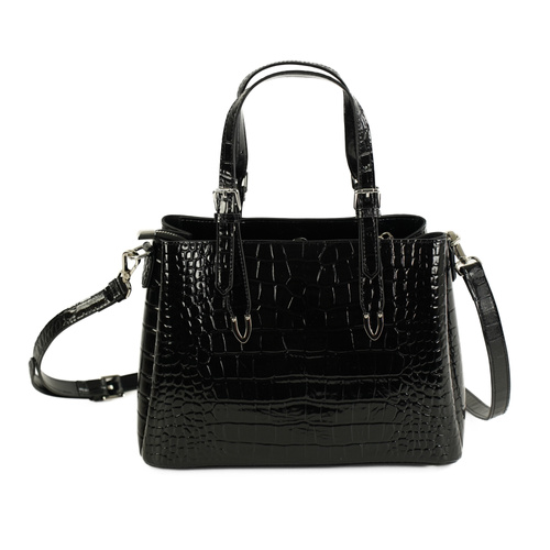 Genuine leather woman's laptop bag FL25 black with snake pattern