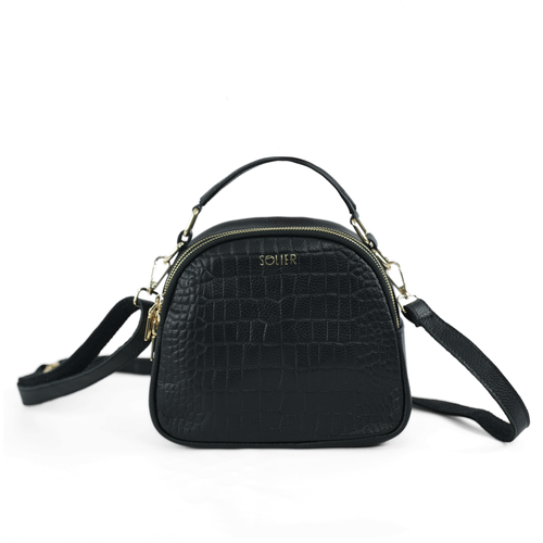 Skórzana torebka damska kuferek crossbody Solier FL58 Fira czarna