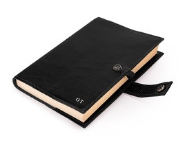 Personalised leather cover for notebook calendar Solier SA41 black