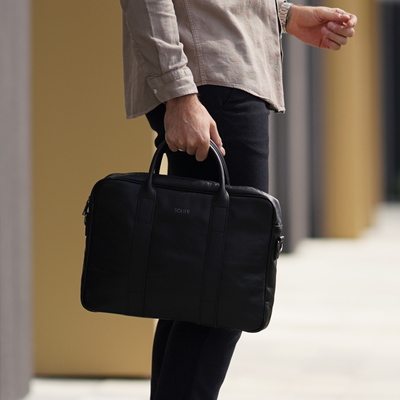 Black leather shoulder laptop bag SL20 EDYNBURG