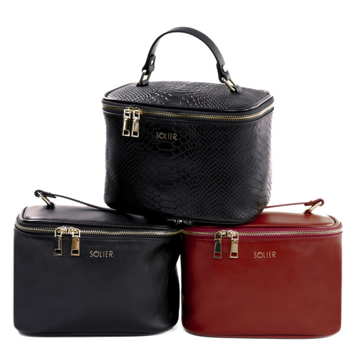 Elegant genuine leather women's beauty bag FK01 Solier black
