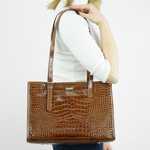 Genuine leather woman's laptop bag FL25 black with snake pattern