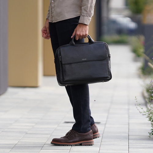 Black leather shoulder laptop bag Solier Rothen SL30 
