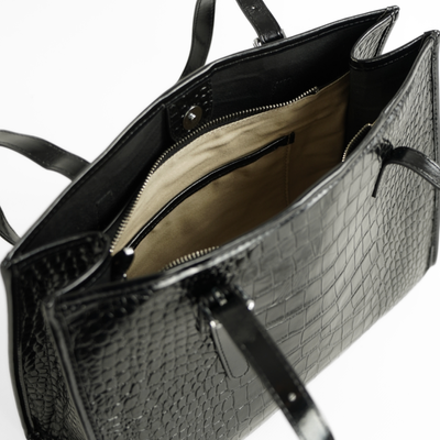 Genuine leather woman's laptop bag FL25 black with snake pattern