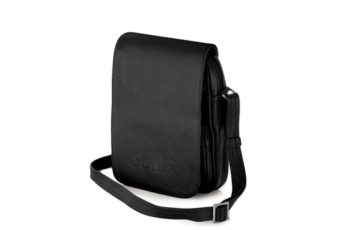 Black leather messenger Ipad case SL32