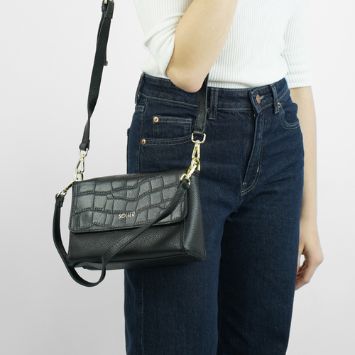 Genuine leather woman's laptop bag FL25 black with snake pattern