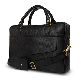 Genuine leather woman's laptop bag FL25 black with snake pattern