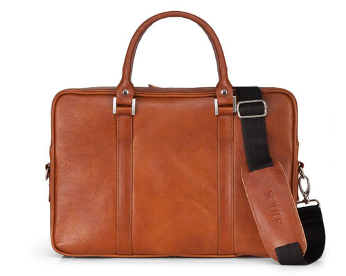 Vegetable tanned leather laptop bag Solier SL25 Harvey vintage brown