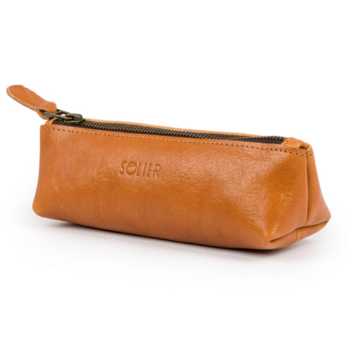 Leather pencil case Solier SA51 camel