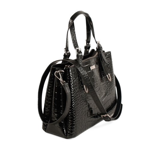 Skórzana elegancka torba tote na ramię Solier FL45 Veloria czarna