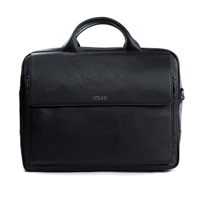 Black leather shoulder laptop bag Solier Rothen SL30 