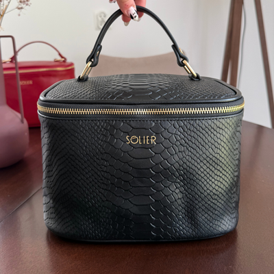 Elegant genuine leather women's beauty bag FK01 Solier black snake