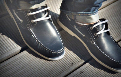 Genuine leather men's navy moccasins boat shoes